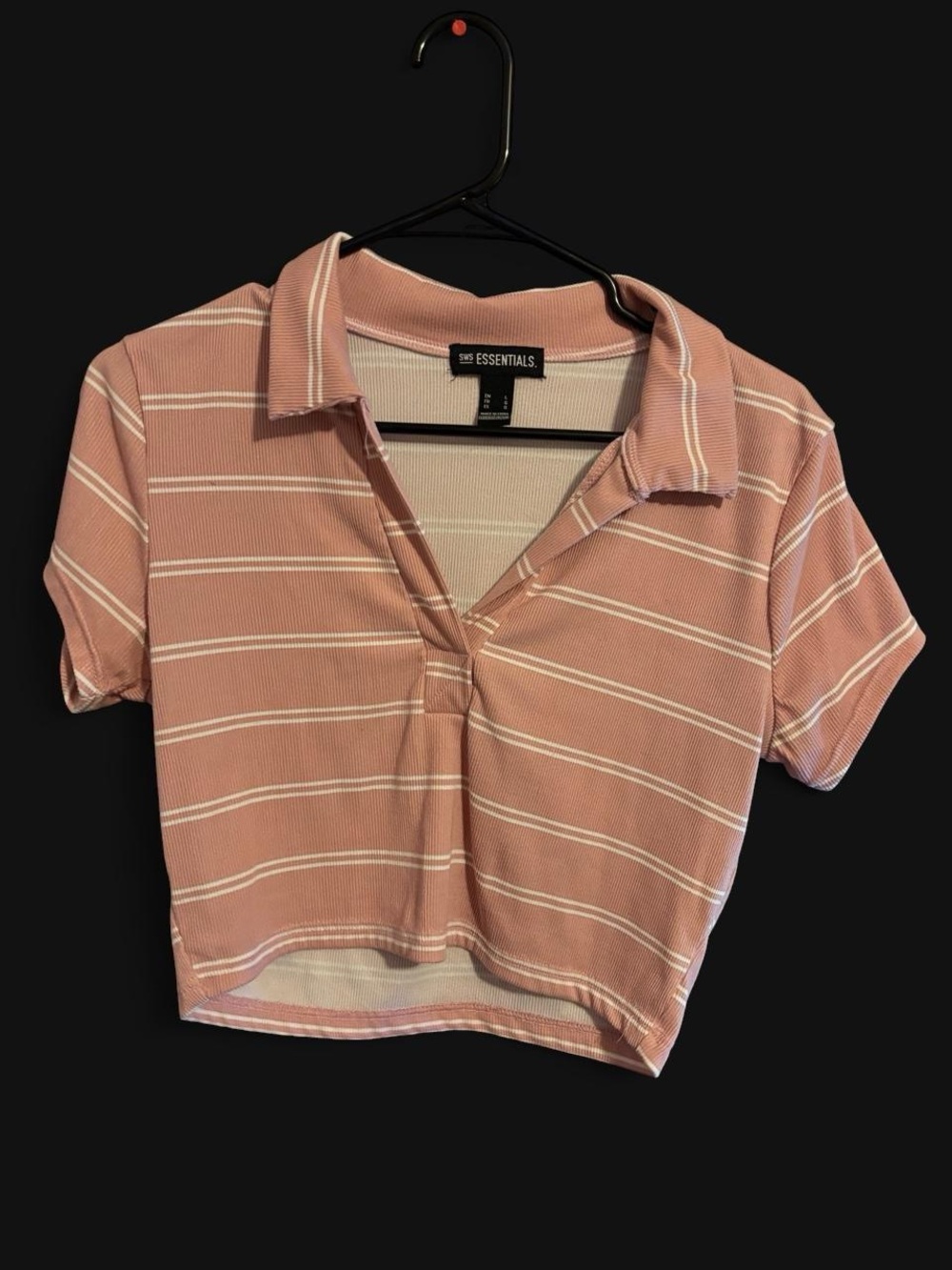 ESSENTIALS Women's Pink Striped Polo Crop Top
